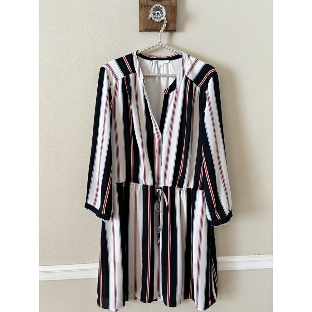 DR2 Womens Size XL Striped Dress Long Sleeve Pockets